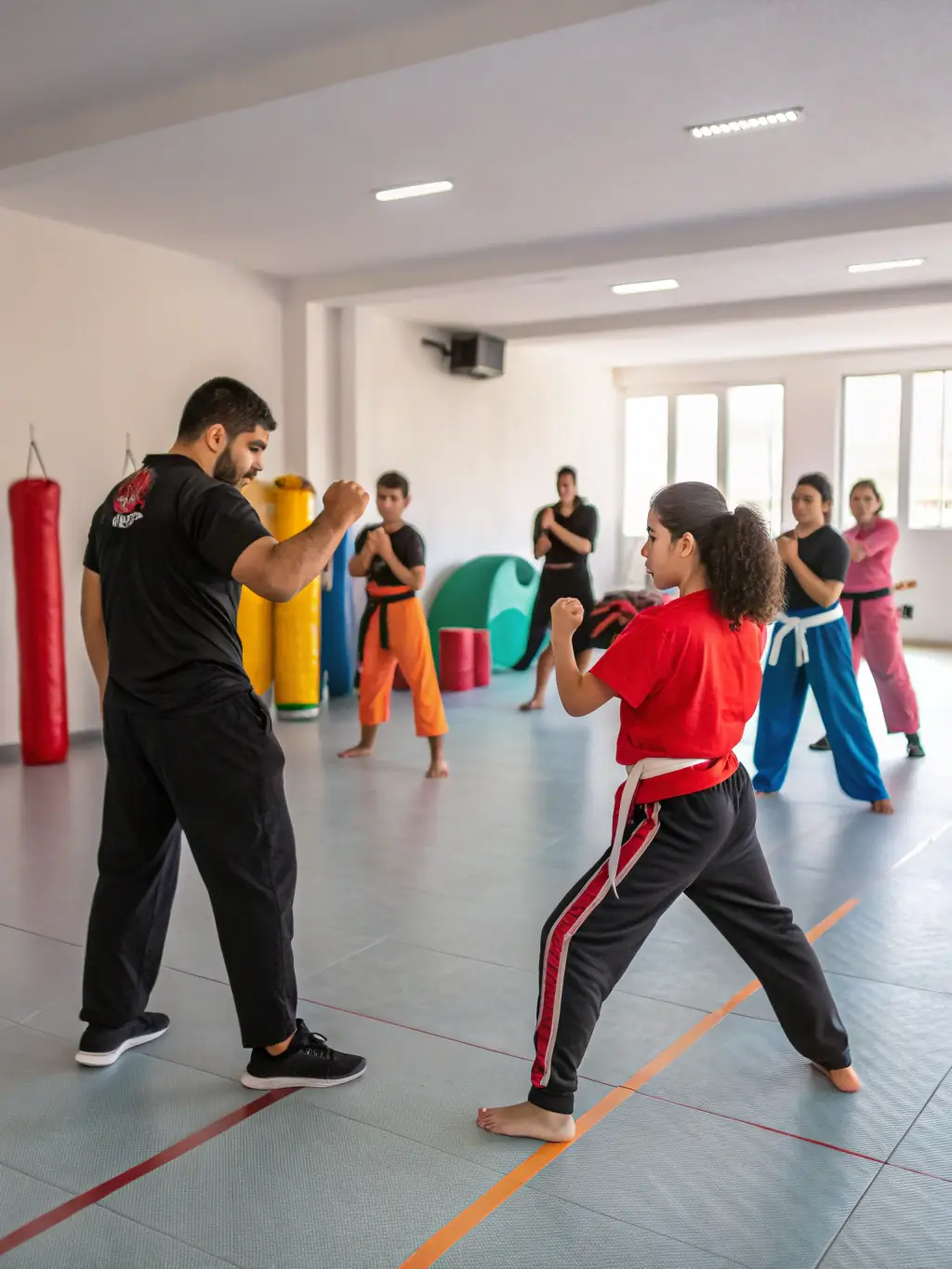 A diverse group of KCSSA members participating in a karate workshop, learning new techniques and skills from experienced instructors.