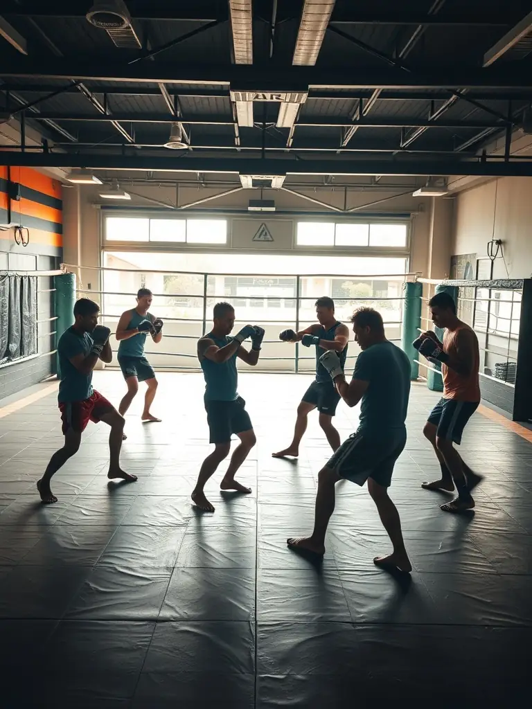 A dynamic image of KCSSA members participating in a high-energy karate training session, showcasing their agility and fitness.